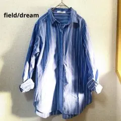 【フィールドドリーム 】ストライプシャツ コットン100 % 青白　Ｌ