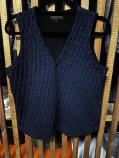 m.f. editorial ネイビー編み模様　ニットジレ M