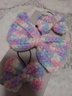 パステルカラーリボンヘアゴム3個セット