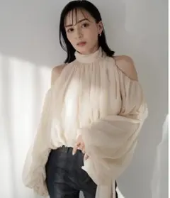 anuans シフォンボリュームスリーブトップス アニュアンス anuans シフォンボリュームブラウス （SAGE GREEN