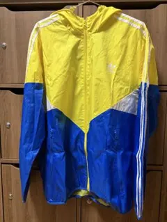 アディダス　adidas　ナイロンパーカー　イエロー×ブルー　メンズ XL