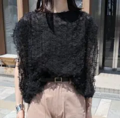 リボンチュールバルーンプルオーバー　ブラック