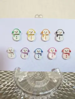 ハンドメイド　スノーマン　雪だるま　樹脂ピアス　推し　9色　9個セット　レジン