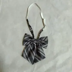 グレー・ピンクストライプリボン・ネクタイ