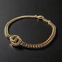 Dior ディオール　ブレスレット　喜平チェーン　CDロゴ　ラインストーン　金