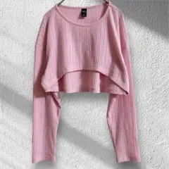 Dazy デイジー　クロップド丈　リブニットソー　長袖　薄ピンク　フェミニン