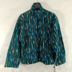 古着　一点物　フリースジャケット　総柄　青ブルー　迷彩風　スキースノボー 冬服