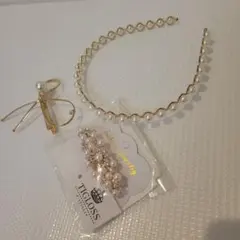 ゴールドパール付き ヘアバンド・ヘアクリップ２個セット