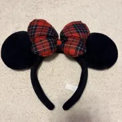 【レア】廃番品　ミニーマウス　赤チェックリボン　カチューシャ　ディズニーリゾート