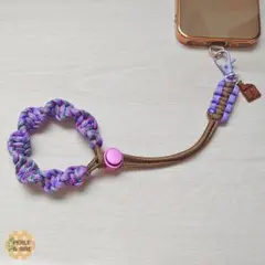 パラコードꕤカラフルスマホストラップ(パープル✕ブラウン)ストッパー付き