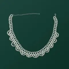 ネックレス　パール　ホワイト　編み込み　フォーマル　結婚式　パーティー　華やか