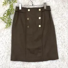 訳あり マカフィー ウール100% スカート 38 ブラウン 金ボタン