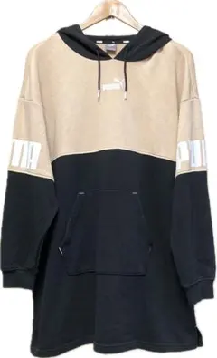 新同★プーマPUMA♂コットンポリバイカラーロングパーカ★黒ベージュ