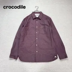 1 クロコダイル コットン長袖シャツ ロゴ刺繍 ボルドー LL オーバーサイズ