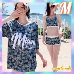 新品 レディース Mサイズ 2way リーフ柄シャツ水着 3点セット (6)