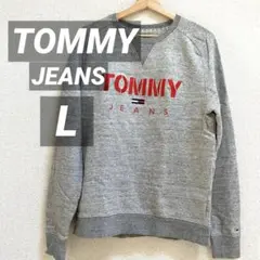 【TOMMY JEANS】ロゴトレーナー L グレー スウェット 人気 定番