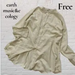 earthバンドカラーシャツ チュニック カットソー ライトイエロー F