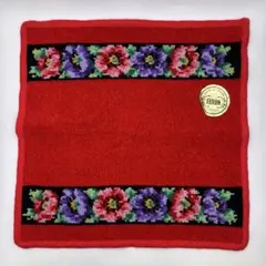 ●953 美品 FEILER フェイラー ハンカチ 花柄 赤系 アネモネ