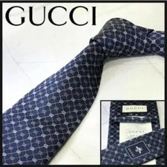 ☆即発 GUCCI GG柄 ネクタイ ネイビー シルク100% 美品 蜂タグ