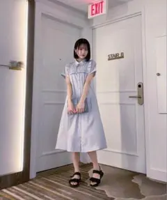 merry jenny 半袖 シャツワンピース ブルー【即日発送】