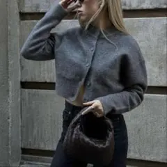 【美品】ZARA ザラ クロップド丈 カーディガン グレー