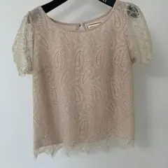 ペイズリー柄レース袖キラキラブラウス　ピンク　M