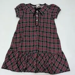 130★エニィファム★パフ袖！リボン付き！チェック柄ワンピース★