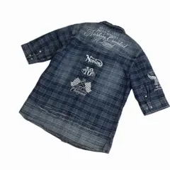 Norton ノートン 5分袖シャツ 大きいサイズ デニム ジャガード 刺繍のサムネイル