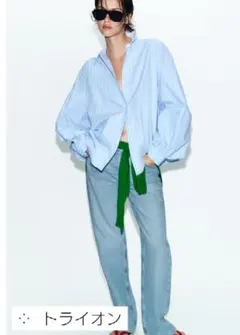 ZARA/ストライプ/パフスリーブシャツ