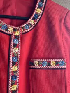 イタリア製生地使用　花柄刺繍 ノーカラージャケット