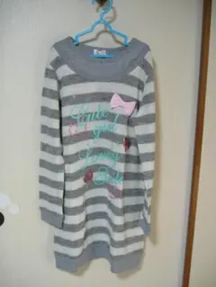 motherways　150ｃｍ新品薄手のニットワンピース　グレー×キナリ