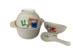 【未使用】ミスタードーナツ セサミストリート 土鍋 茶碗 レンゲ 3点セット
