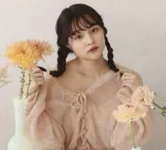 muguet over sheer mix knit baby pink