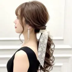 No.135 レースポニー　ヘアリボン　花柄　レース