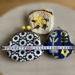 花柄と幾何学模様のがま口2個 コインケース1個