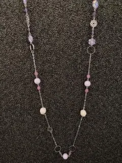 パープル系　パールビーズロングネックレス　ハンドメイド