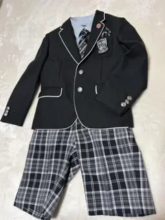 ミチコロンドンコシノ フォーマルスーツ 黒ブレザー チェックパンツ 靴付き