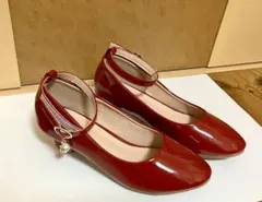 キッズ　21.5センチ　レッド フォーマルシューズ アンクルストラップ