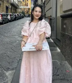 ANDRESDバブルスリーブジャガードドレス