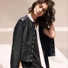 中村アン着用　23区　シープレザージャケット　スナップボタン　ノーカラー　36