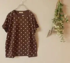 サマンサモスモス オーガニックコットンドット柄Tシャツ ブラウンのサムネイル