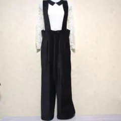 ロデオクラウンズ 黒 ベロア コーデュロイ サロペット ワイドパンツ