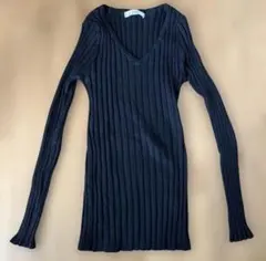 fifth ブラック Vネック リブ編みセーター