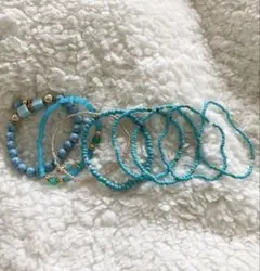 ガールズ向けボヘミアンビーズブレスレット ブルー 8個セット