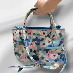 キャスキッドソン　ショルダーバッグ　スモールトートバッグ　ブルー　花柄　夏