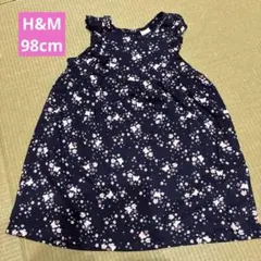 H&M ネイビー蝶々花柄　ワンピース　98CM