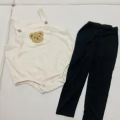 クマ刺繍オーバーオールとレギンスセット