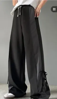 mily bilet サイドリボン2way素材切り替えワイドトラックパンツ