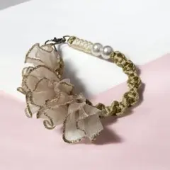 一点物　ハンドストラップ　スマホストラップ　ゴールド　リボン　パール