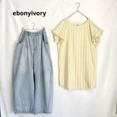 美品 ebonyivory ストライプ袖フリルチュニックブラウス 日本製のサムネイル